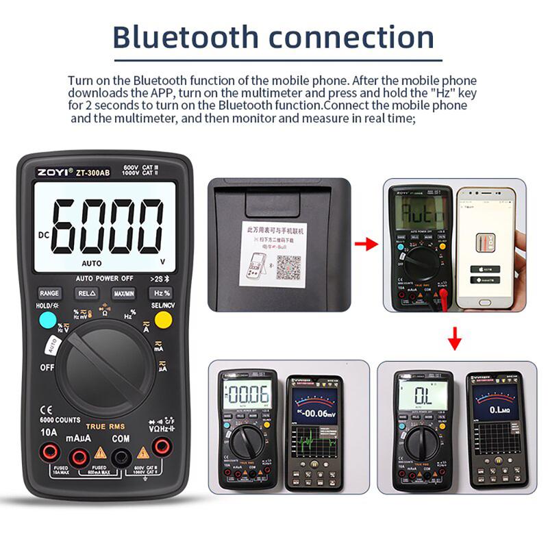 Đồng Hồ Đo Điện Vạn Năng Điện Tử Zoyi ZT-300AB Kết Nôi Bluetooth, Đồng Hồ Đo Điện Đa Năng Đo Điện Trở Cách Điện, Điện Áp AC DC, Kiểm Tra Tụ Điện, Dò Điện NVC 2