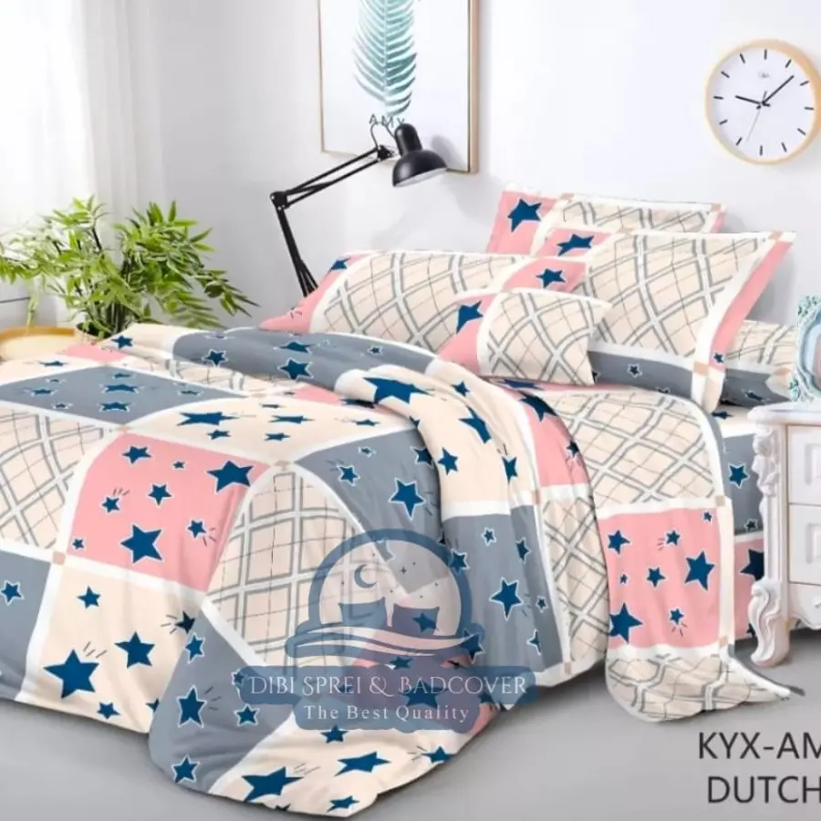 Promo Terlaris Sprei Aesthetic Star Square Bahan Katun Lembut Tidak Berbulu King Size 180 x 200 Anti Luntur