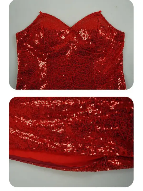 Women's Glitter Sequins Dress with Gloves & Transparent Straps, Sexy Sleeveless Cami Dress for Party Club Dating, Ladies Clothes for All Seasons 3