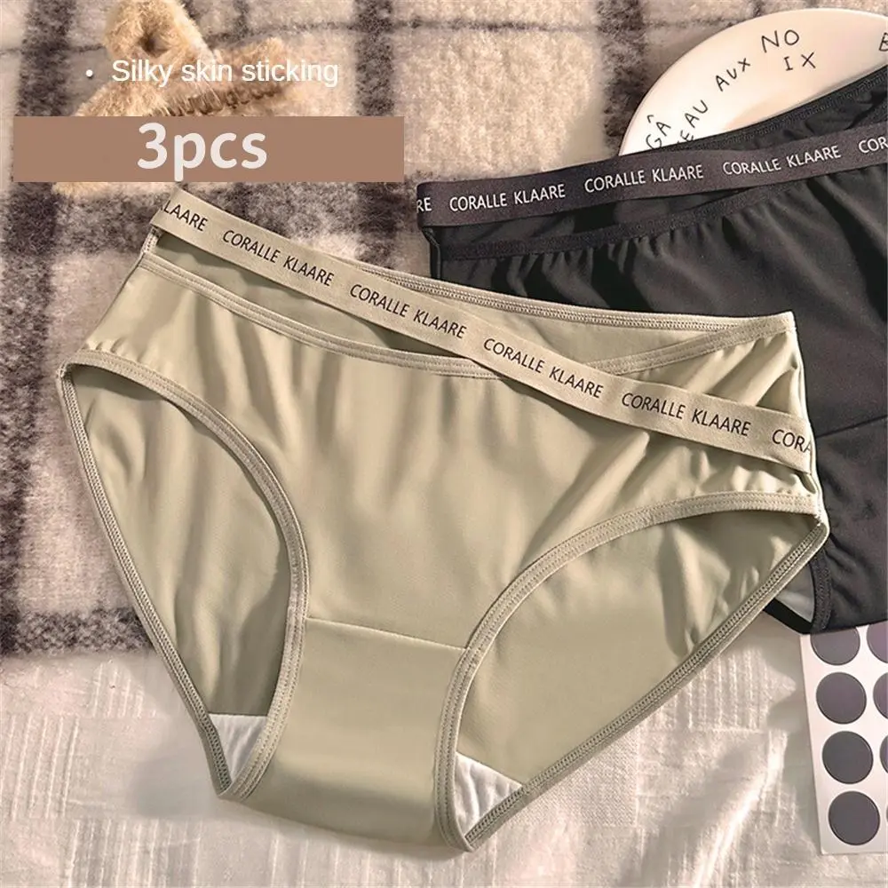 1/3pcs Seamless Ice Silk Women's Panties Soft Comfortable And Breathable Cotton Underwear Mid-waist Women Underwear