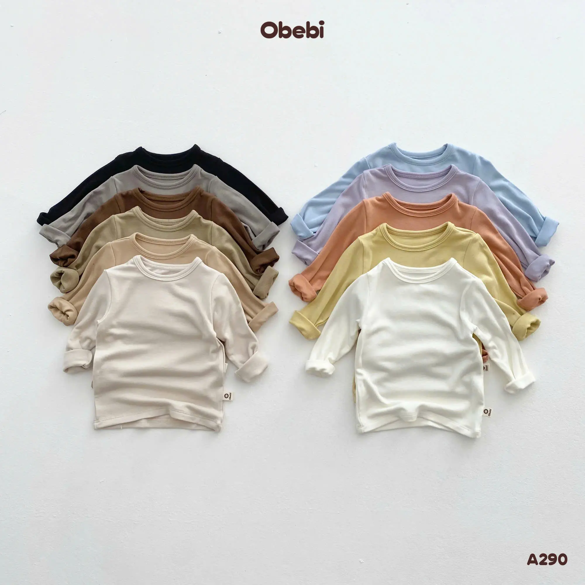 A290 Áo Giữ Nhiệt Cotton Cổ Tròn Co Giãn 4 Chiều Obebi Cho Bé Vải Cotton