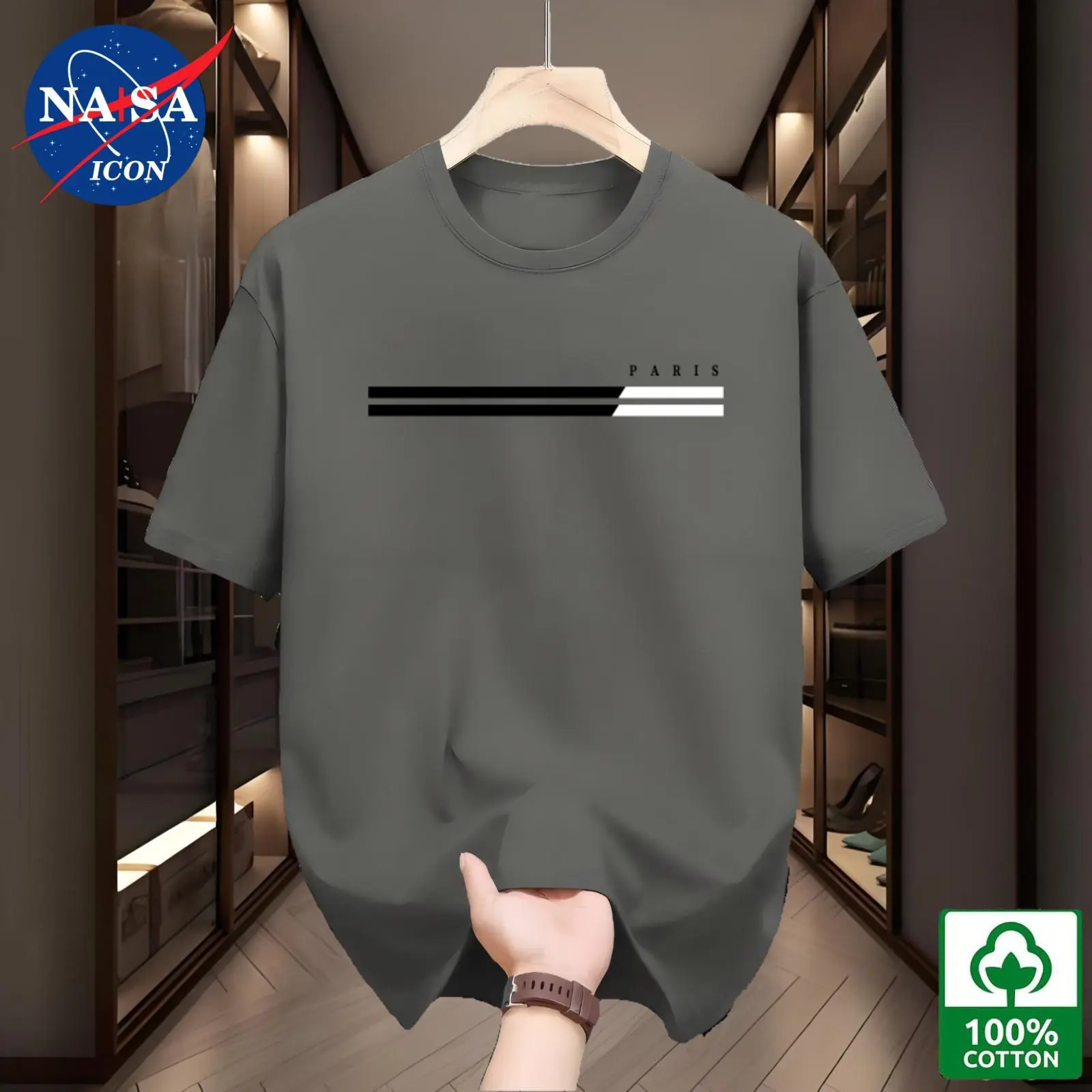 Áo Thun Nam Thường Ngày Cổ Tròn, ngắn Tay, 100% Cotton, "NAISAICON" Thật, Họa Tiết Chữ "Paris", Mềm Mại Và Thoáng Khí, Có 12 Màu, Cỡ M-4XL TX1, Chất Liệu Lụa, Quần Áo Nam, Cotton.