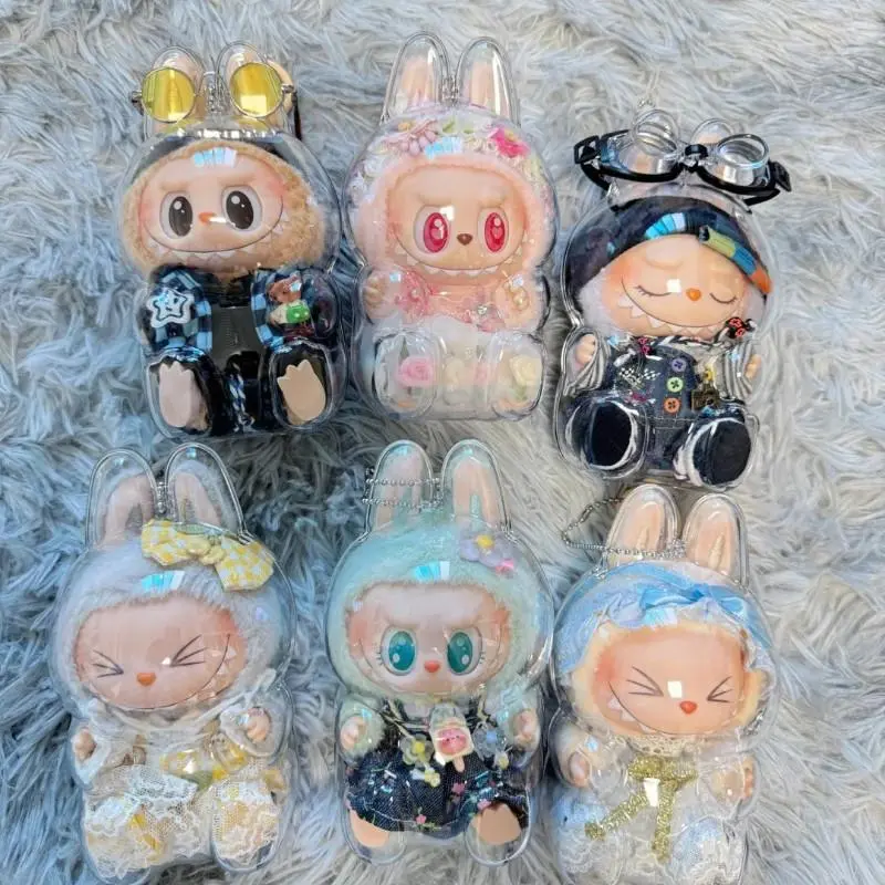 DM Labubu V2 Protective Acrylic Case Transparent Portable Cable Organizer Box Mystery Box Storage Case Plush Dolls labubu outfit #471627