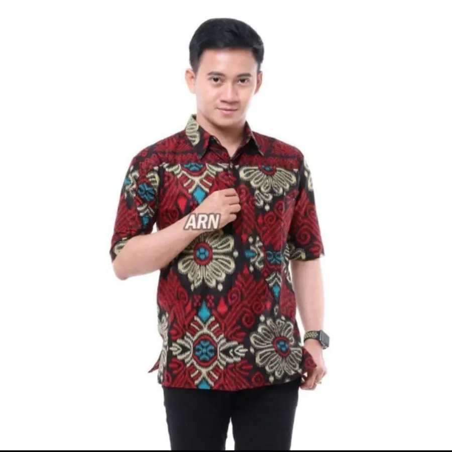 Baju batik pria - kemeja batik maroon lengan pendek seragam maroon kemeja kerja marun -batik pria lengan pendek - baju batik pria