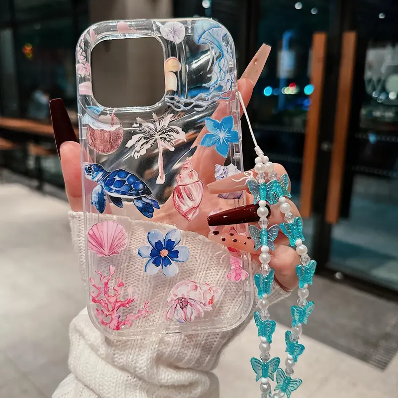 Mermaid Themed Phone Case with Beaded Lanyard, Cute Phone Protective Cover, Phone Accessories Compatible with Iphone 11 12 13 14 15 Pro Max, Casing, Protection 1