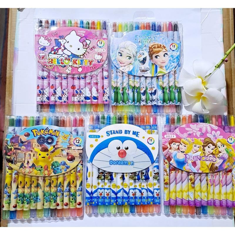 Hộp 24 Cây Bút Sáp Vặn Thân Dài Rolling Crayon 24 Màu Dễ Thương, Chất Lượng Cao