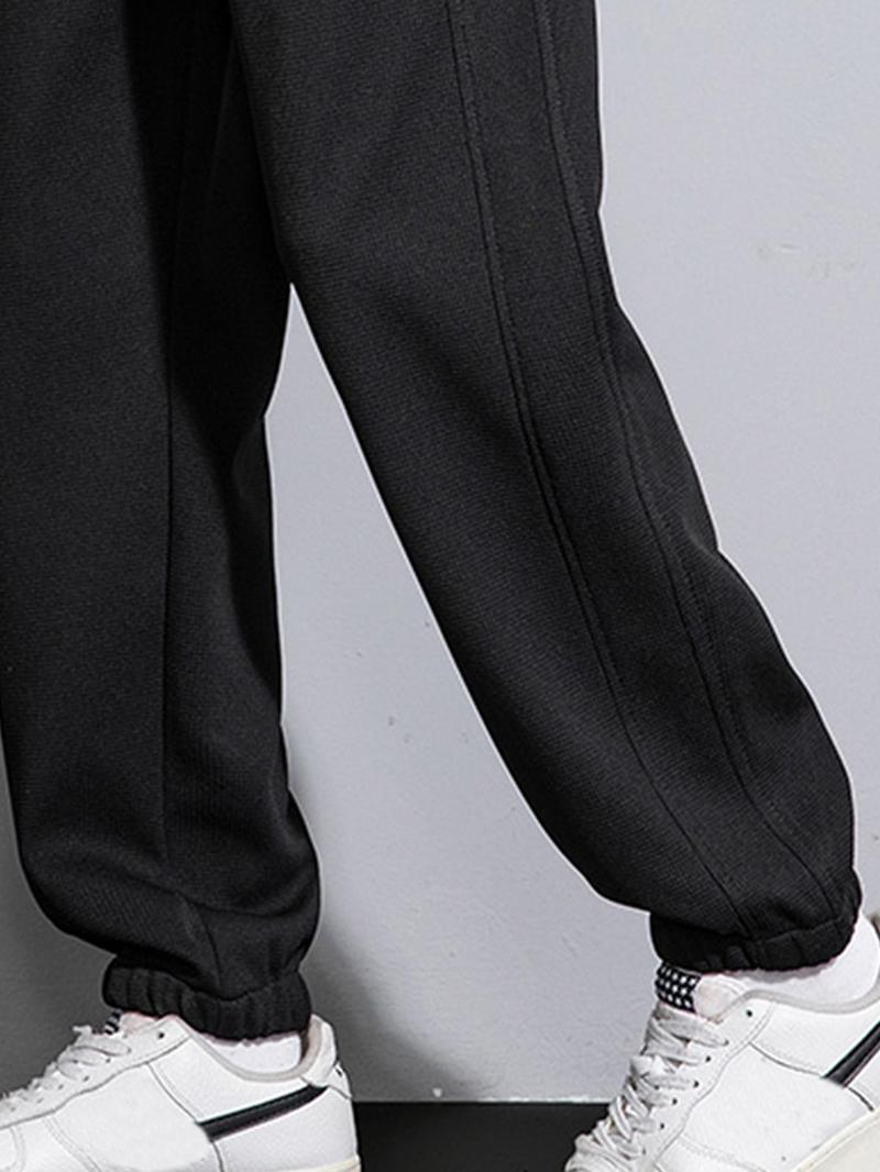 Product Introduction of Men's Solid Color Patched Drawstring Waist Thermal Lined Pants, Casual Comfy Regular Fit Elastic Waist Pocket Trousers for Daily Wear, Men's Bottoms for All Seasons 7