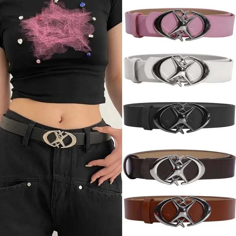 Tali Pinggang Gesper, Rekaan Bintang Punk Vintaj, Gaya Y2K Silang, Untuk Lelaki dan Wanita, Hiasan Fesyen Ringkas, Sesuai untuk Seluar, 1pc