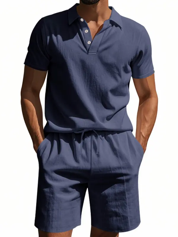 Two-Piece Set Men's Solid Short Sleeve Polo Shirt & Shorts, Regular Fit Casual Fashion Cozy Breathable Men Two-piece for Summer, Men's Clothes for Daily Wear 4