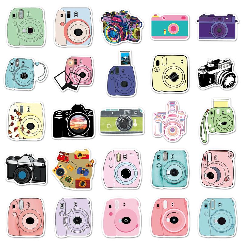 Product Introduction of Camera Pattern Sticker, 100pcs/set Waterproof Self Adhesive Decor Paper, Decor Sticker for Gift Greeting Card Water Bottle Laptop Phone, Ornaments 3