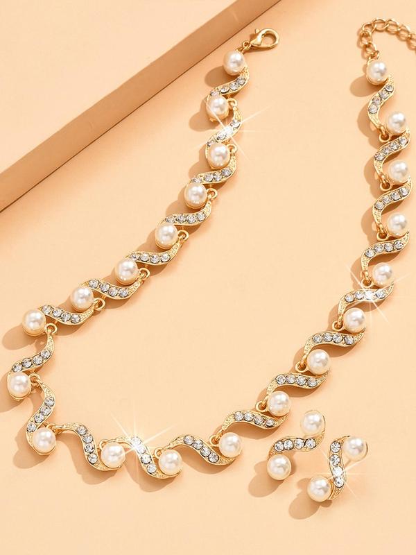 Fashion Faux Pearl Decorated Jewelry Set, Including Necklace & Earrings, Fashion Jewelry for Party, Daily Decor, Trendy All-match & Exquisite Jewelry for Birthday Gift 8