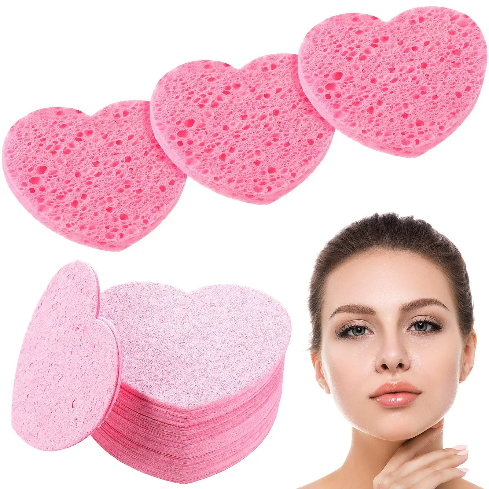Heart Shaped Facial Sponge, 20pcs Compressed Natural Cellulose Sponge, Face Sponge for Face Cleansing Exfoliating and Makeup Removal