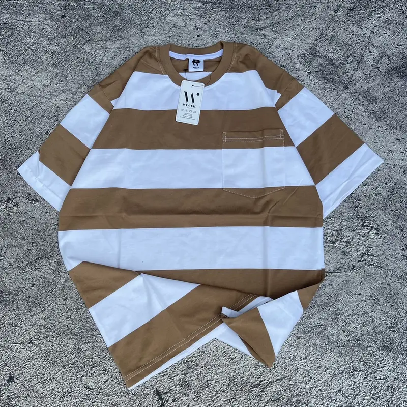 Kaos Salur Stripe Pria Wanita Kaos Salur (POCKET) Biggest Cotton Combed 24s Baju Distro Atasan Lengan Pendek FUL TAG Lembut Nyaman Cowok  Keren Katun Surfing Motif Hitam Putih Garis Santai 1