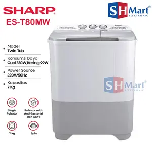 MESIN CUCI SHARP 2 TABUNG EST-70MW / ES-T80MW / ES-T90MW GARANSI RESMI (MEDAN)
