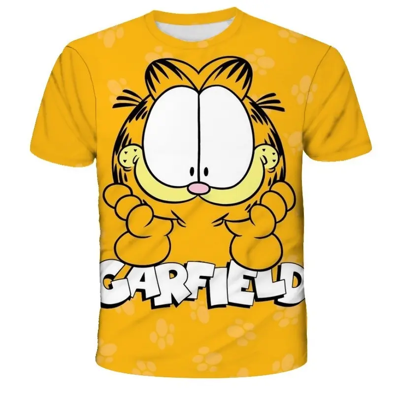 Baby and Children's Cool Camisetta 3D Short Sleeved Fashionable and Cute Top, Summer New Children's Clothing Cute Cartoon Garfield T-shirt
