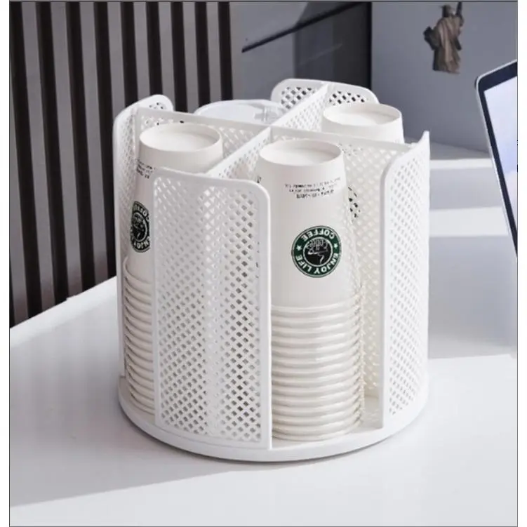 Giá đựng cốc giấy xoay 360° 4 ngăn đựng cốc cà phê dùng một lần và nắp đựng đồ lưu trữ để bàn 4