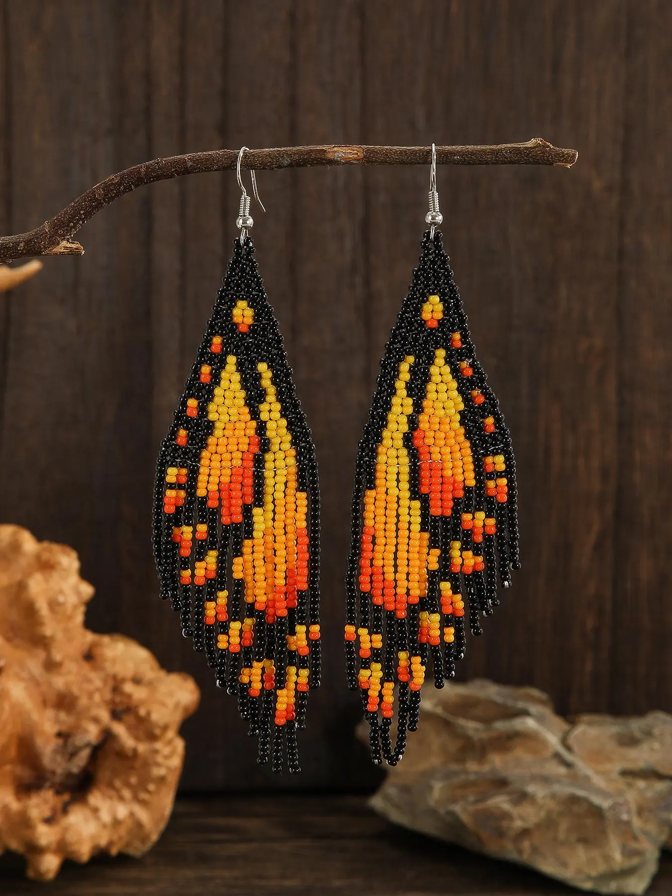 Boho Style Butterfly Wing Pattern Beaded Tassel Earrings, Fashionable Jewelry for Women, Trendy All-match & Exquisite Jewelry for Birthday Gift