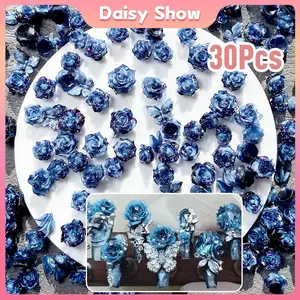 30Pcs Aksesori Kuku Bunga Mawar Biru Bercahaya dalam Gelap Hiasan Kuku Kamelia Kupu-kupu Dekorasi Nail Art Manicure
