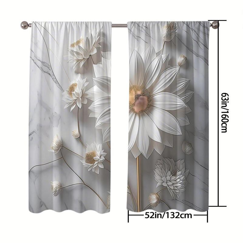 Flower Pattern Curtain, 2 Counts/set Modern Simple Window Curtain, Home Decorative Curtain for Living Room Bedroom Office Coffee Shop 8