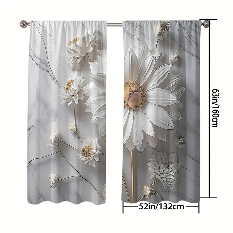 Flower Pattern Curtain, 2 Counts/set Modern Simple Window Curtain, Home Decorative Curtain for Living Room Bedroom Office Coffee Shop 8