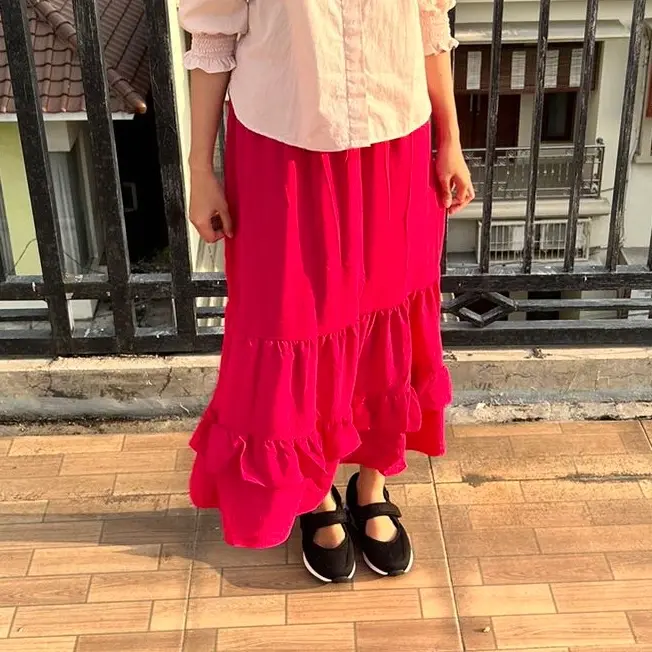 [milihbeau] Ruffle Crinkle Skirt - rok ironless tidak mudah kusut ringan adem pinggang karet nyaman murah untuk sehari-hari acara formal informal nyaman rok kekinian Polos cocok untuk hijab Santai Hitam Pink Sage Green 1