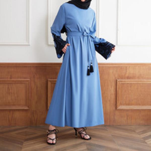 Product Introduction of New Autumn Cross-Border Supply Artistic Temperament Muslim Women's Pullover round Neck Large Swing Dress 4