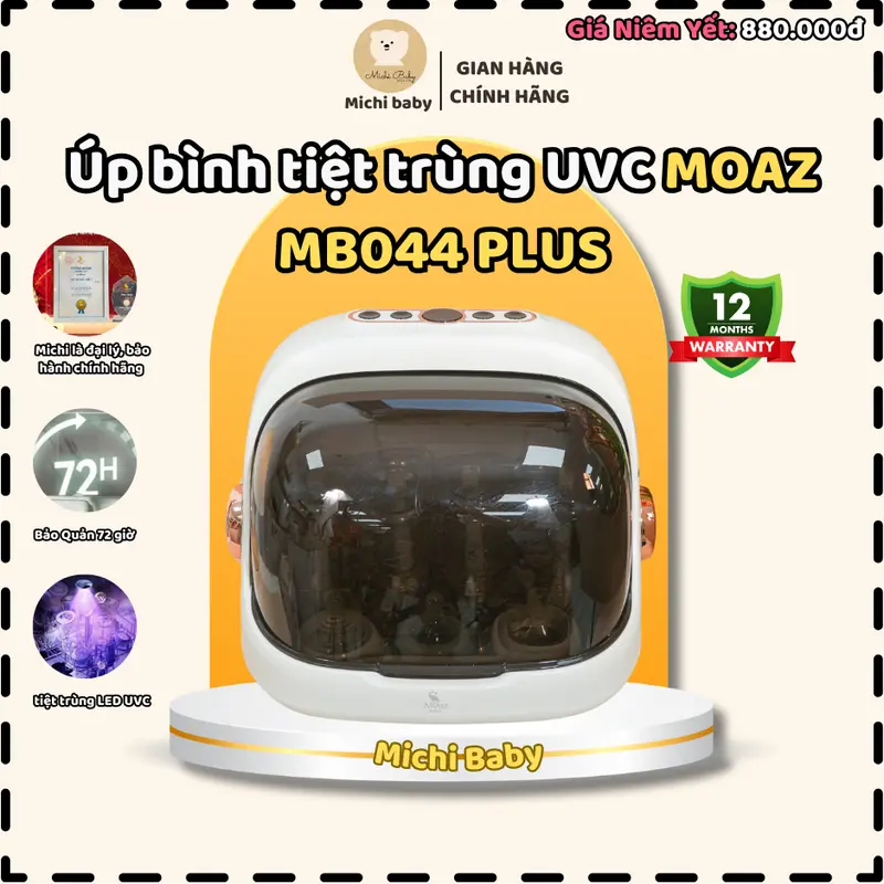 DTT- Máy úp bình sữa, tiệt trùng sấy khô tia UVC Moaz BéBé MB044 PLUS Michi Baby Bảo Hành 12 tháng-MC052 Cho Bé Trẻ sơ sinh 0