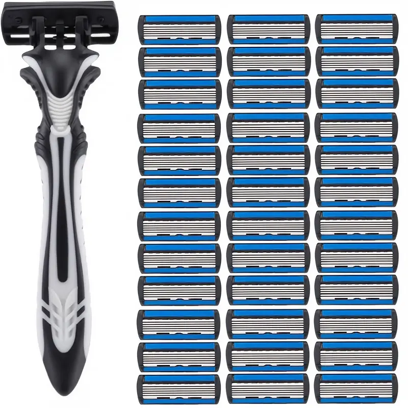 1+12 Men'S 6 Layer Manual Razor Set with Black & White Handle Stainless ...