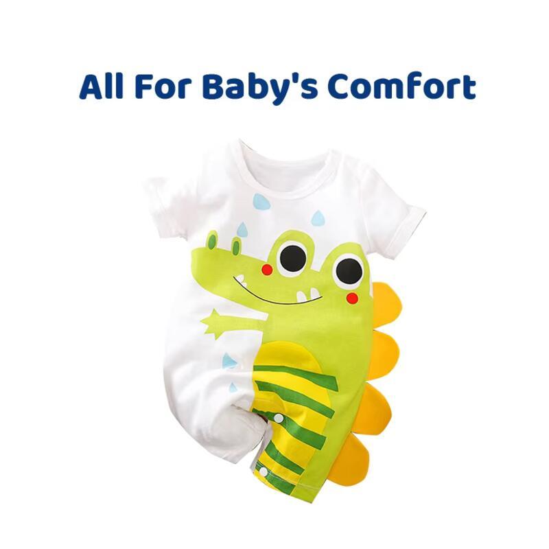 Product Introduction of Summer Boys And Girls Cute Cartoon Crocodile 3d Printed Cotton Comfortable Casual Short Sleeve Baby Bodysuit 1