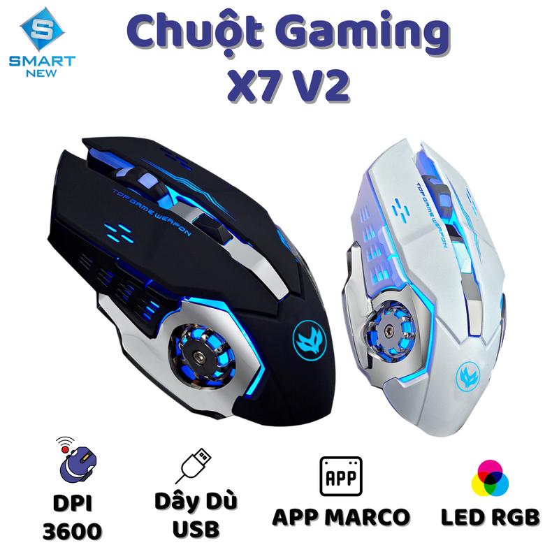 Chuột gaming Silent X7 V2 Bản kim Loại - LED RGB - Có app Marco - DPI 3200 - phiên bản dây Dù cao cấp Chuyên game