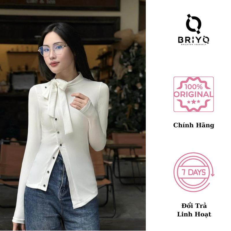 [ Xả Kho ] Áo Len Tăm Dài Tay Thắt nơ Lệch Vạt Chéo Cách Diệu Sang Chảnh Tôn Dáng Xinh Xắn Áo Đỏ BRIYO TD41 Nữ