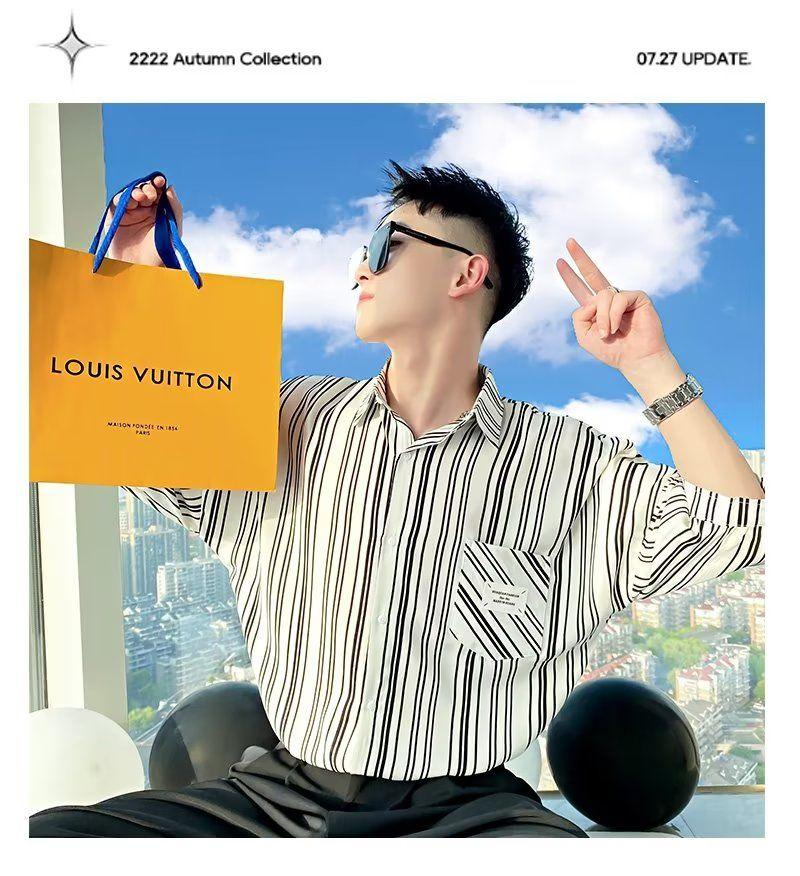 Product Introduction of Áo Sơ Mi Pu Shuai, Phong Cách Mùa Hè, Dành Cho Nam Giới, ngắn Tay Áo, Hợp Xu hướng, Thường Ngày, Tay Lửng Áo, Áo Sơ Mi Sọc Mỏng 3