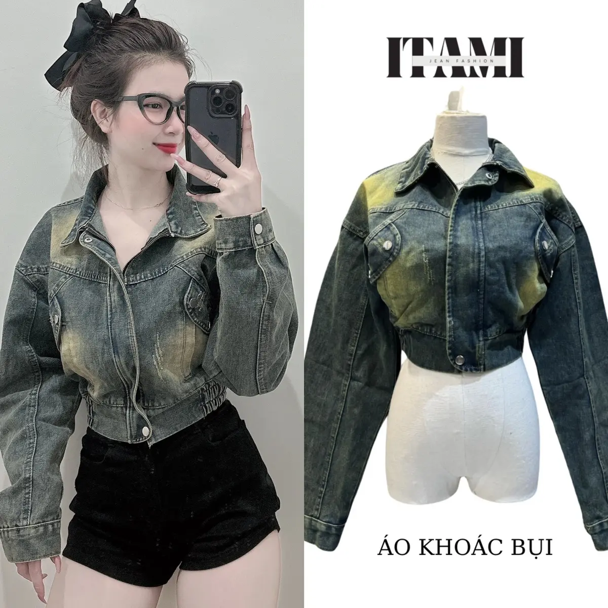 {109} ÁO KHOÁC JEAN BO CHUN ,KHOÁ KÉO ,DÀI TAY ,NÚT BẤM,CHẤT DÀY MỀM ,CÁ TÍNH-WOMEN-FASHION