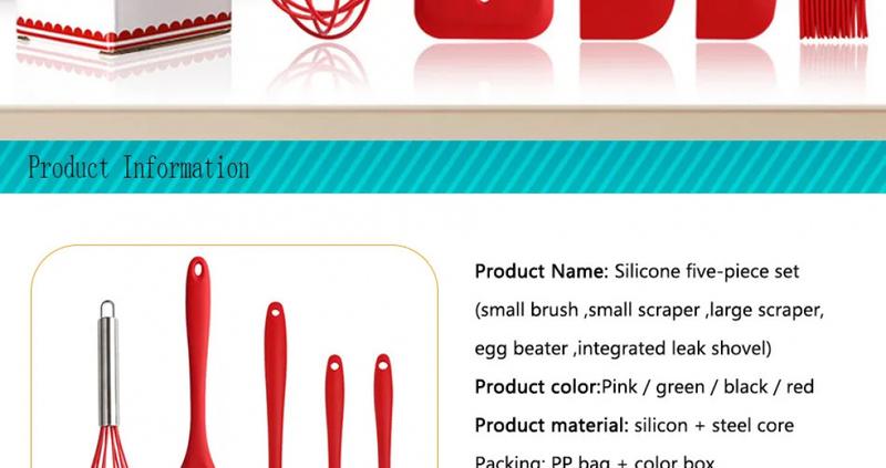 Product Introduction of Bộ Dụng Cụ Nấu Ăn Bằng Silicon, S9, 5 Cái / Bộ, Bao Gồm Bộ Đồ Dùng Nhà Bếp, Máy Đánh Trứng, Thìa, Bàn Chải Dầu, Máy Đánh Trứng Cầm Tay, Đồ Dùng Nhà Bếp, Đi Kèm Với Hộp 25