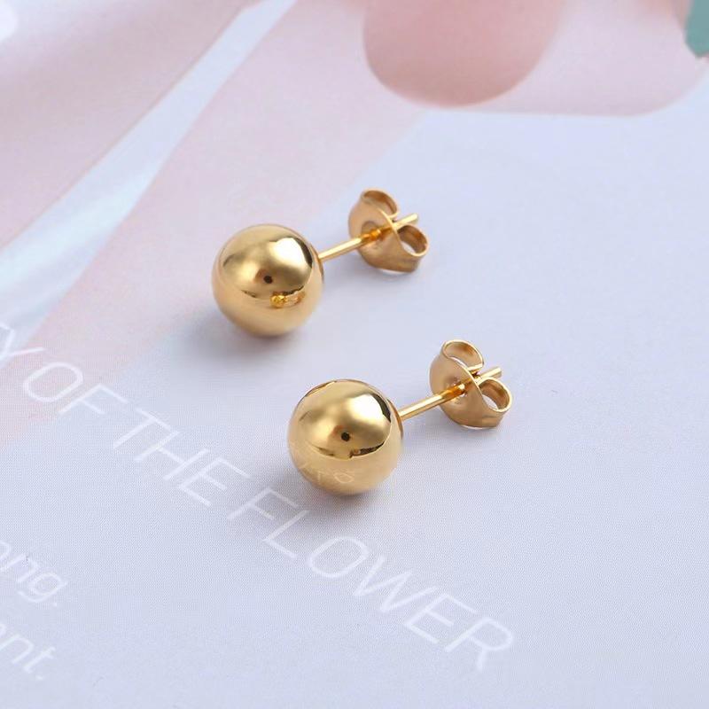 Product Introduction of Bông Tai Đinh tán bóng, chất liệu thép titan và thép không gỉ, thiết kế bóng tròn Nhật Bản và Hàn Quốc, bông tai hình hạt đậu vàng, thích hợp cho nữ sinh, chốt tai, mạ điện chân không. 6