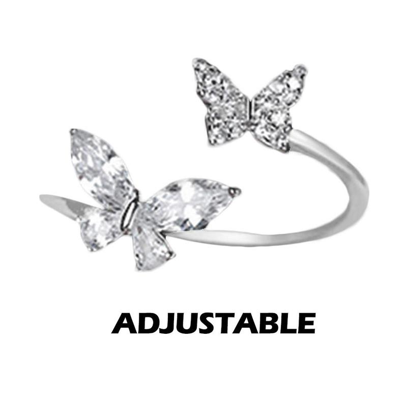 Product Introduction of Sparking Double Butterfly Adjustable Ring Butterfly Design Daily Ocassion White Finger Accessory Gifts For Women 29
