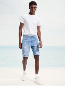 Men's Regular Fit Distressed Denim Shorts, Casual Comfy Shorts for Summer, Fashion Men's Bottoms for Daily Wear, Cotton