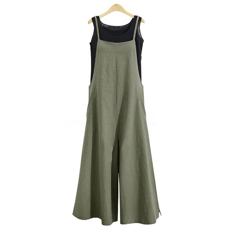 Product Introduction of Women Casual Wide-Legged Jumpsuit Cotton Linen Breathable Sleeveless One-Piece Loose Long Jumpsuit Overalls Lingerie 9