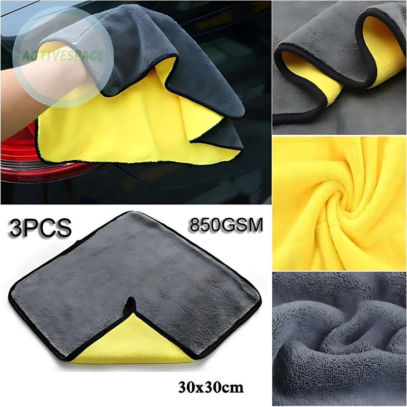 Khăn lau đa năng microfiber 2 mặt vàng - xám siêu thấm cực dày không đổ lông chuyên dụng cho Ô Tô. 3