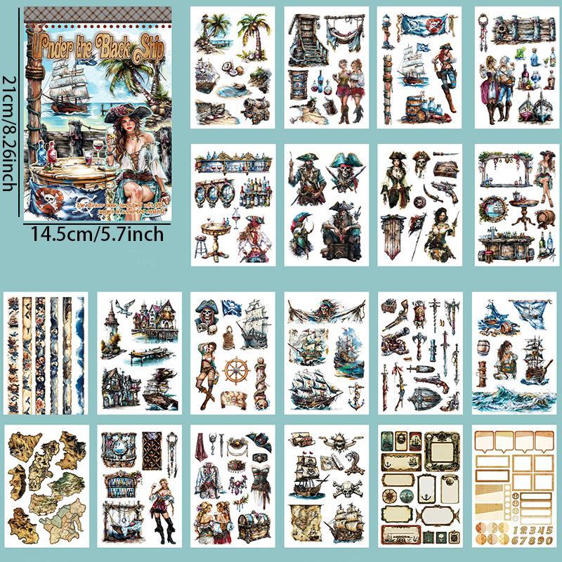 Vintage Pirate Girl Theme Sticker Book, 20 Sheets/book Scrapbooking & Journal Making Material Paper, DIY Decorative Sticker for Stationery Computer Water Bottle 1