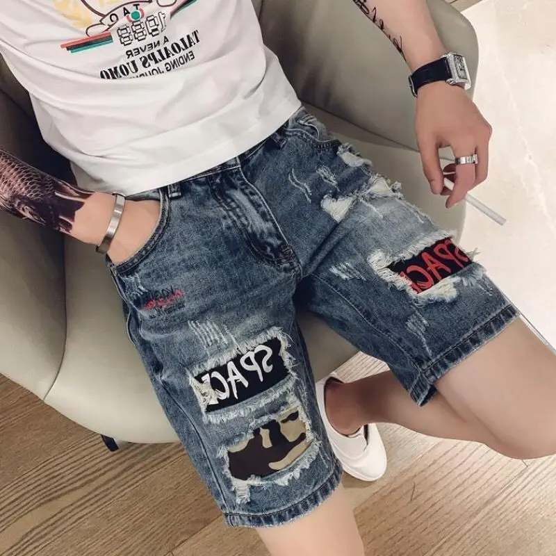 Quần Short Denim Rách, Hợp Xu hướng Và Thường Ngày, Dễ Phối Đồ, Quần Ngắn Thẳng, Quần Thường Ngày Thích Hợp Cho Mùa Hè, Tinh Thần Xã Hội, Thanh Niên, Người Nổi Tiếng Trên Internet, Thương Hiệu Hợp Xu Hướng, Vận Chuyển Trong 48 Giờ
