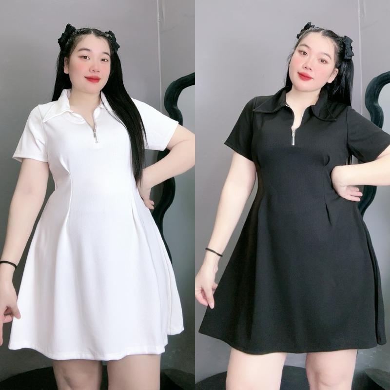 Đầm polo bigsize nữ dáng chữ A tay ngắn cổ bẻ kèm khóa kéo chất thun gân mềm mịn co giãn -G98