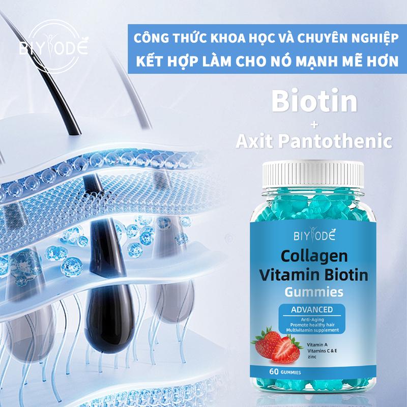 [24 giờ] Kẹo dẻo Biotin BIYODE60 Cải thiện tóc, móng và bổ sung Vitamin Viên ngậm ngủ Vitamin B7 Nhân sâm Detox phổi tổng hợp Detox phổi dạng xông khói biotin 6