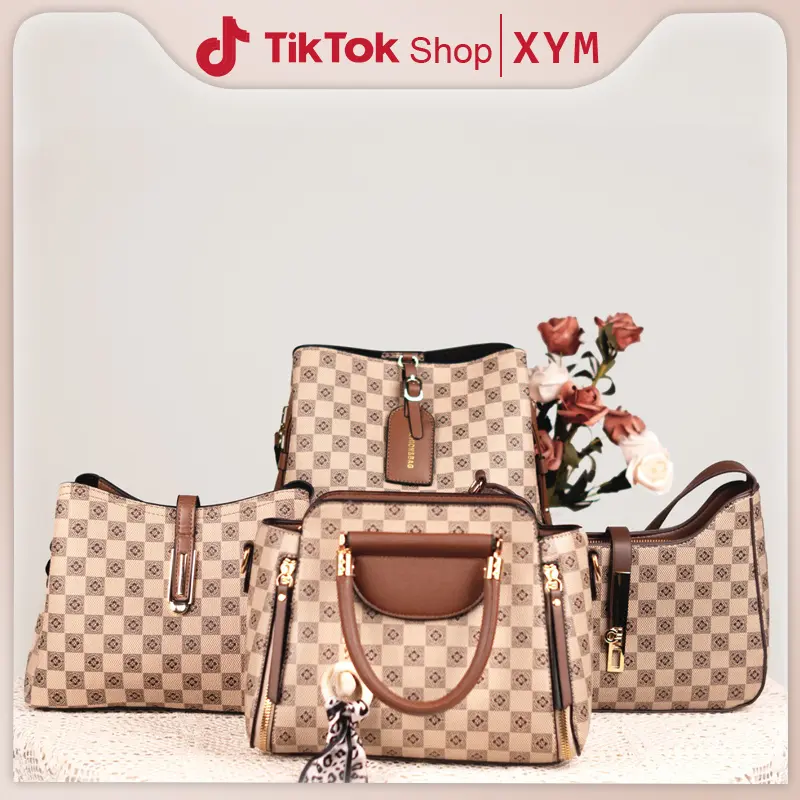COD | XYM 【Koleksi Tas Kotak-Kotak 2025】Coklat & Khaki, 4 Model Tas (Selempang, Handheld, & Selempang Panjang)! Kapasitas Besar untuk Wanita Karir & Elegan Cewek keiko shoulder bag 0