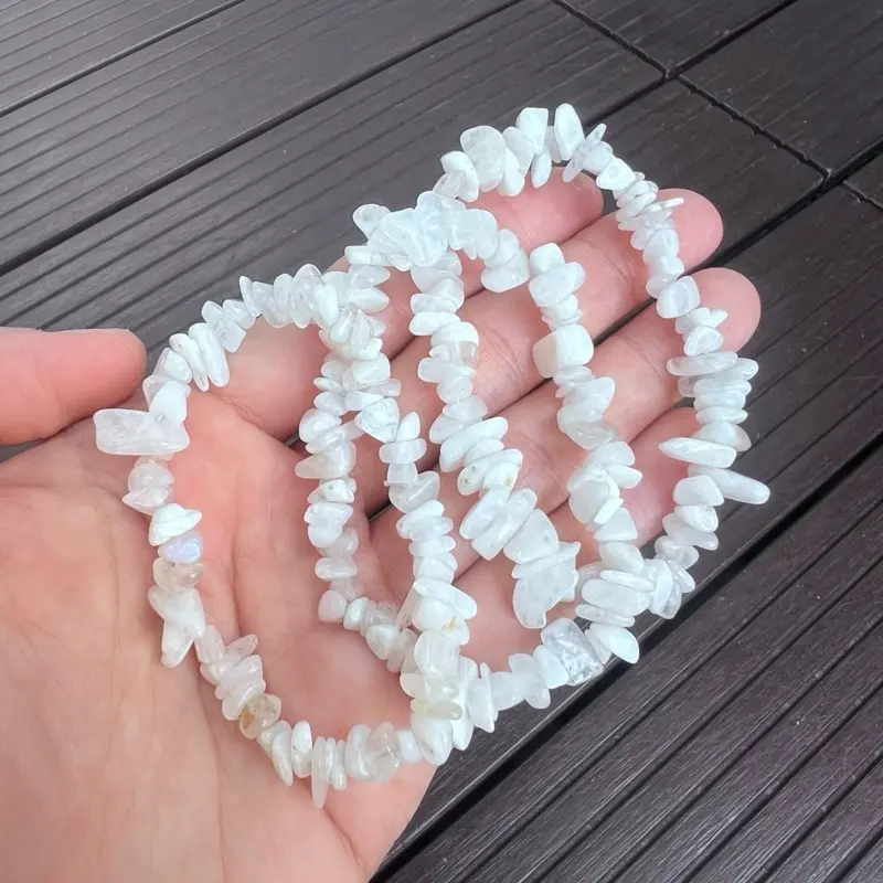 Vòng tay đá chip thiên nhiên đá trắng ánh trăng. Moonstone Phụ Kiện