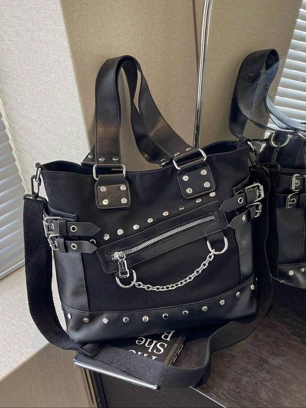 Women's Fashion Rivet Decorated Crossbody Bag, Casual Large Capacity Shoulder Bag for Daily Used, Trendy All-match Commuter Bag 0