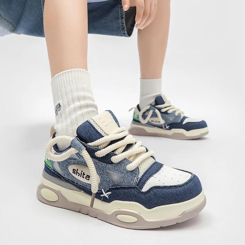 Lav MOQ Tilpass herremote Casual joggesko Kanin Denim Skinn Flate Skateboarding Løping Tursko for Herrer Guttesko_voghion.com