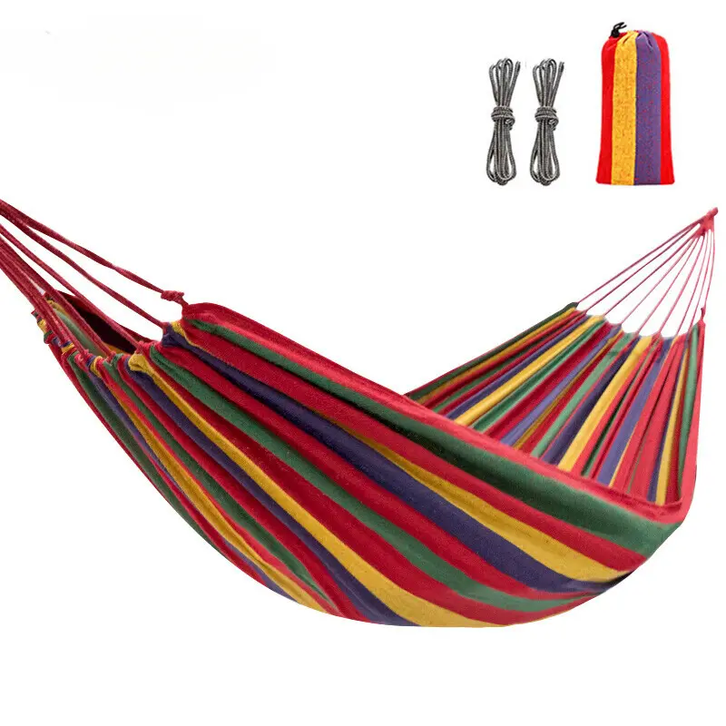 Outdoor Camping Rope Canvas Thickened Anti-Flip Hammock Indoor Dormitory Single Leisure Swing Bedroom Hammock