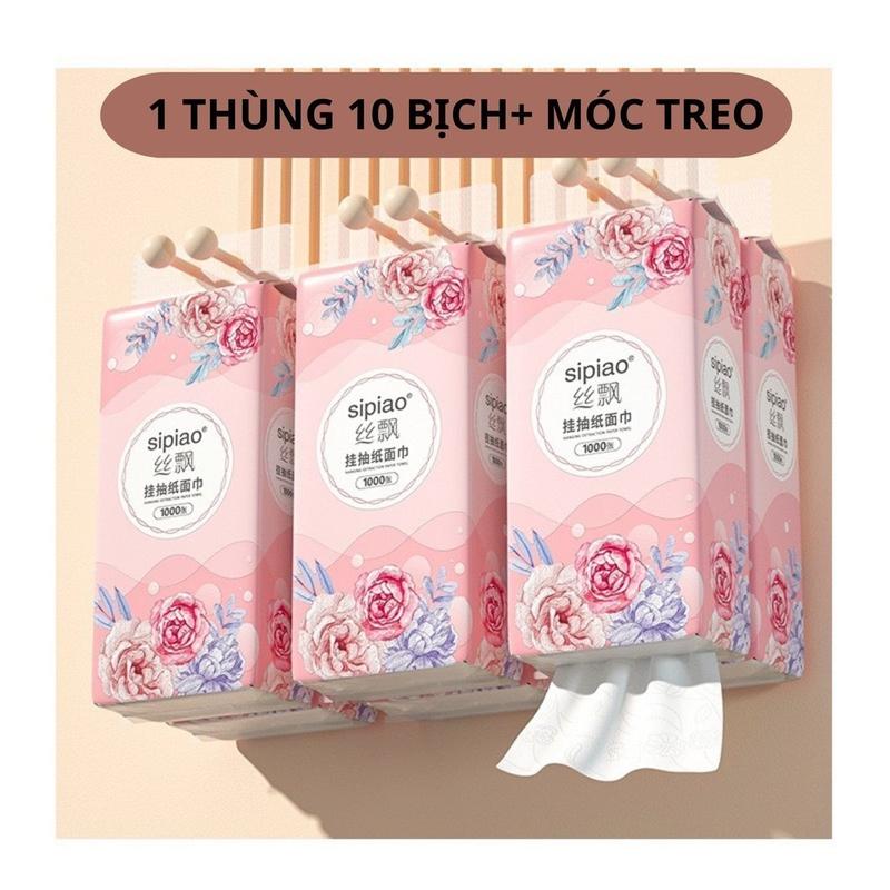 (10 Bịch Loại 1. 2,7kg) Giấy Treo Đa Năng SIPIAO Họa tiết Hoa Hồng,Hoa mẫu đơn Khăn Rút Treo Trường 4 Lớp mỗi bịch 1000 tờ dai mềm từ bột tre Giấy Vệ Sinh