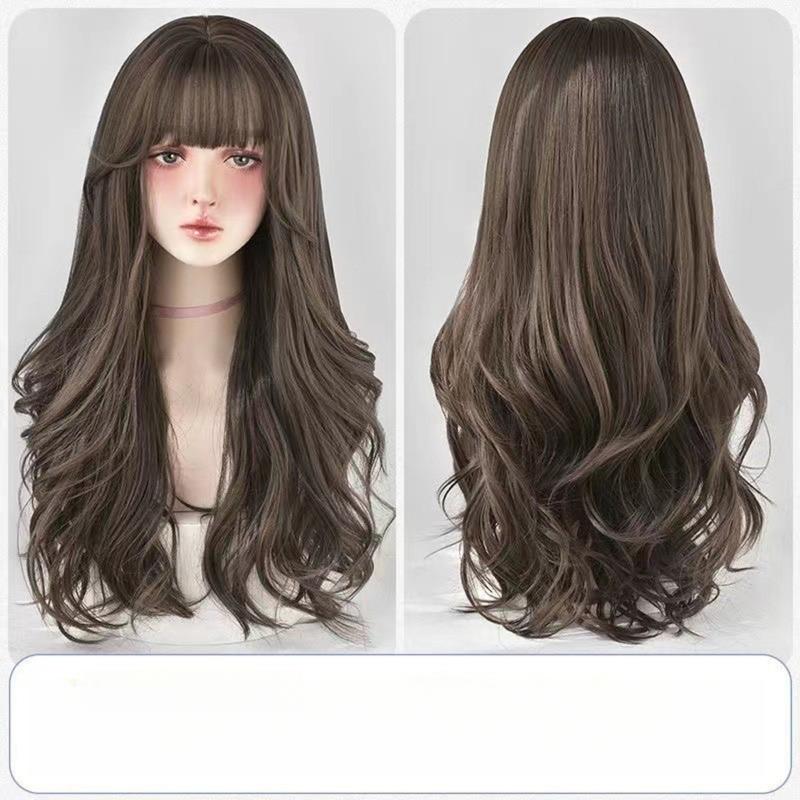 Bộ Tóc Giả Cho Nữ, Tóc Xoăn Dài, trùm đầu, Như Thật, Tự Nhiên, Thời Trang, Gợn Sóng Sâu, Tóc Mái Bằng Không Khí, Tạo Mặt, Tóc Giả 4